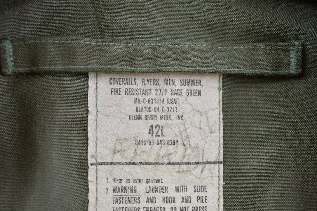 Vintage 1984 Military Flyer Coverall Jumpsuit Size Medium / Vintage Coveralls / Militaria / Distressed Coveralls / Sage Green / CWU-27P