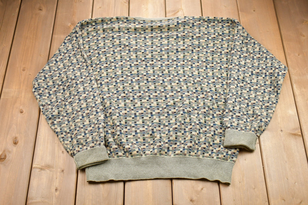Vintage 1990s Tricot St. Raphael Knitted Sweater  Vintage 90s V-Neck  Pattern Sweater  Outdoor  Hand Knit  Pullover Sweatshirt