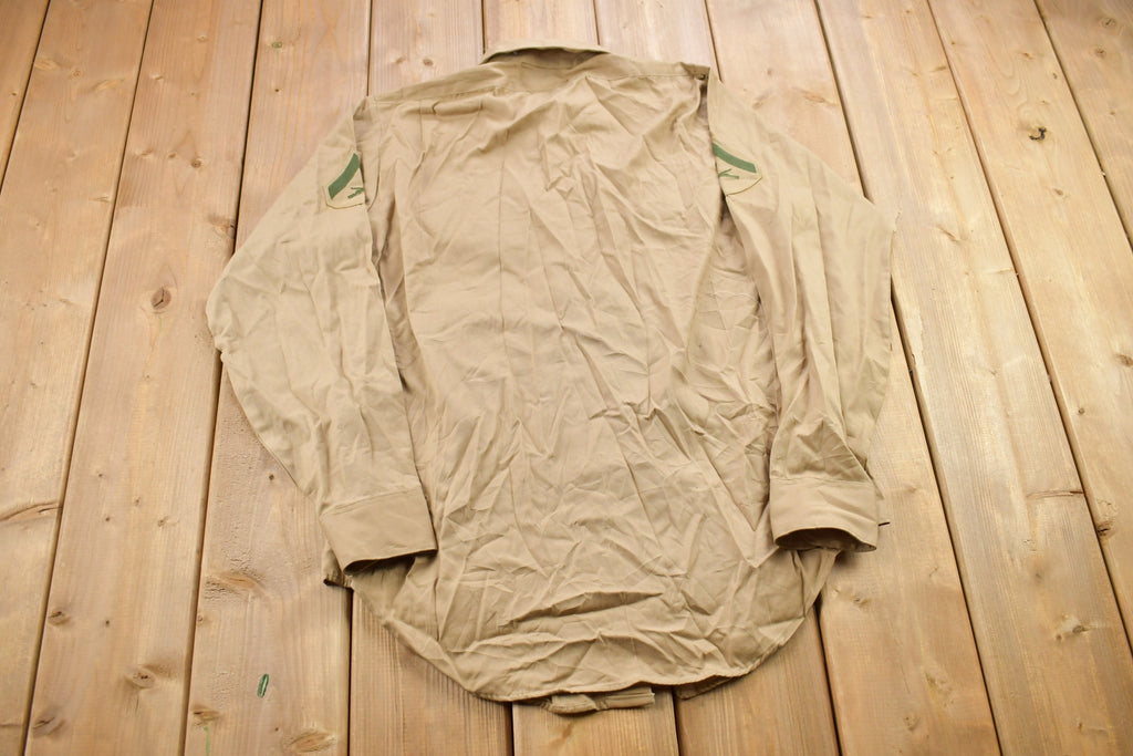 Vintage 1990s Blank Beige M.C. Military Button Up Shirt