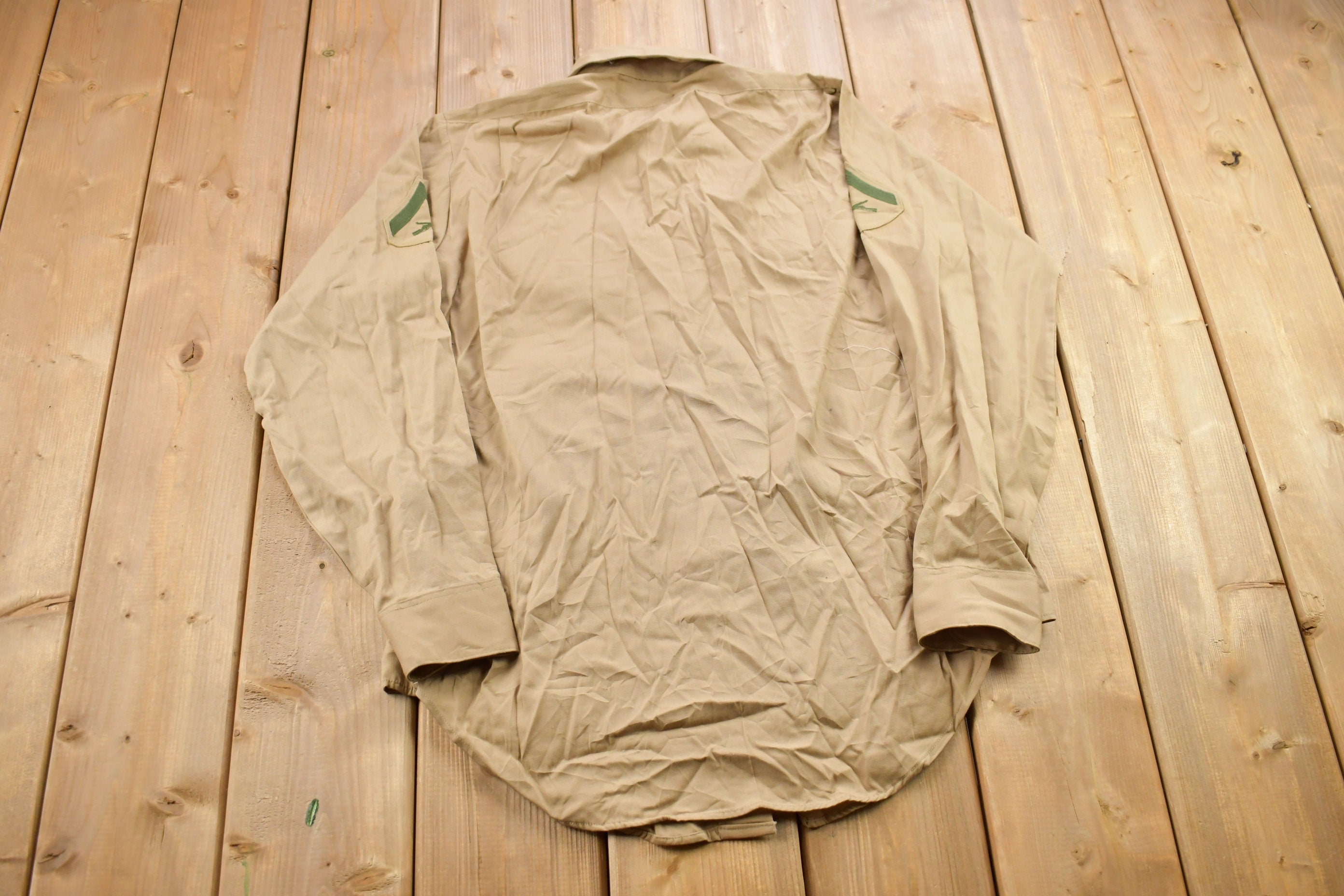Vintage 1990s Blank Beige M.C. Military Button Up Shirt