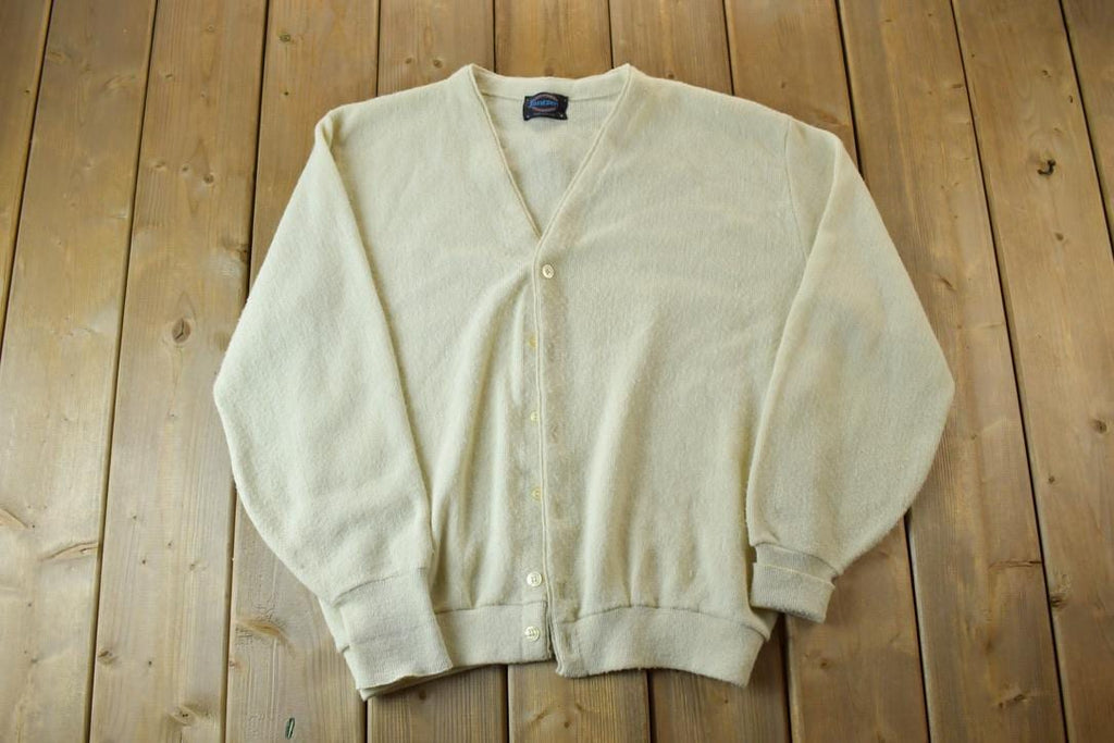 Vintage 1990s Jantzen Knit Cardigan Sweater  90s Crewneck  Made In USA  Preppy