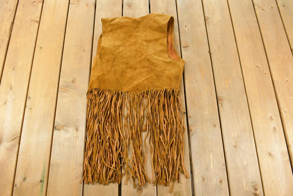 Vintage 1960s Genuine Leather Western Fringe Vest Jacket Women's S