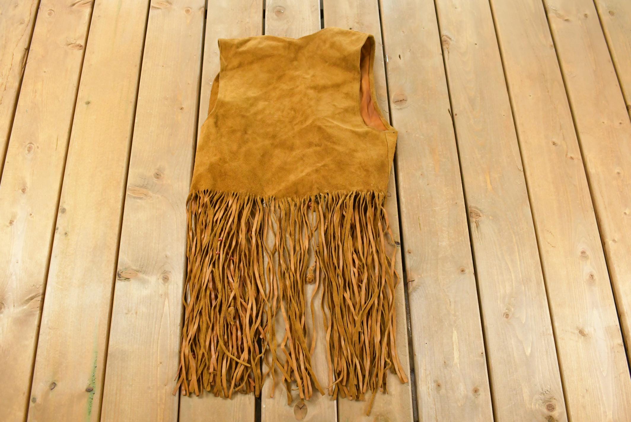 Vintage 1960s Genuine Leather Western Fringe Vest Jacket Women's S