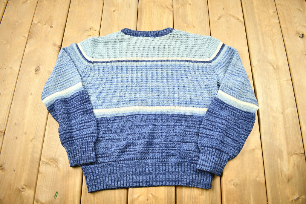 Vintage 1980s Blue Striped Knitted Crewneck Sweater