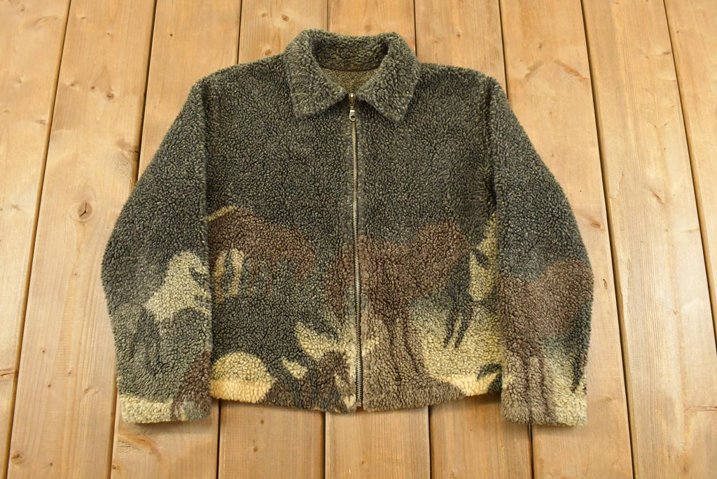 Vintage 1990s Horse Graphic All Over Print Full Zip Fleece Sweater Women's S