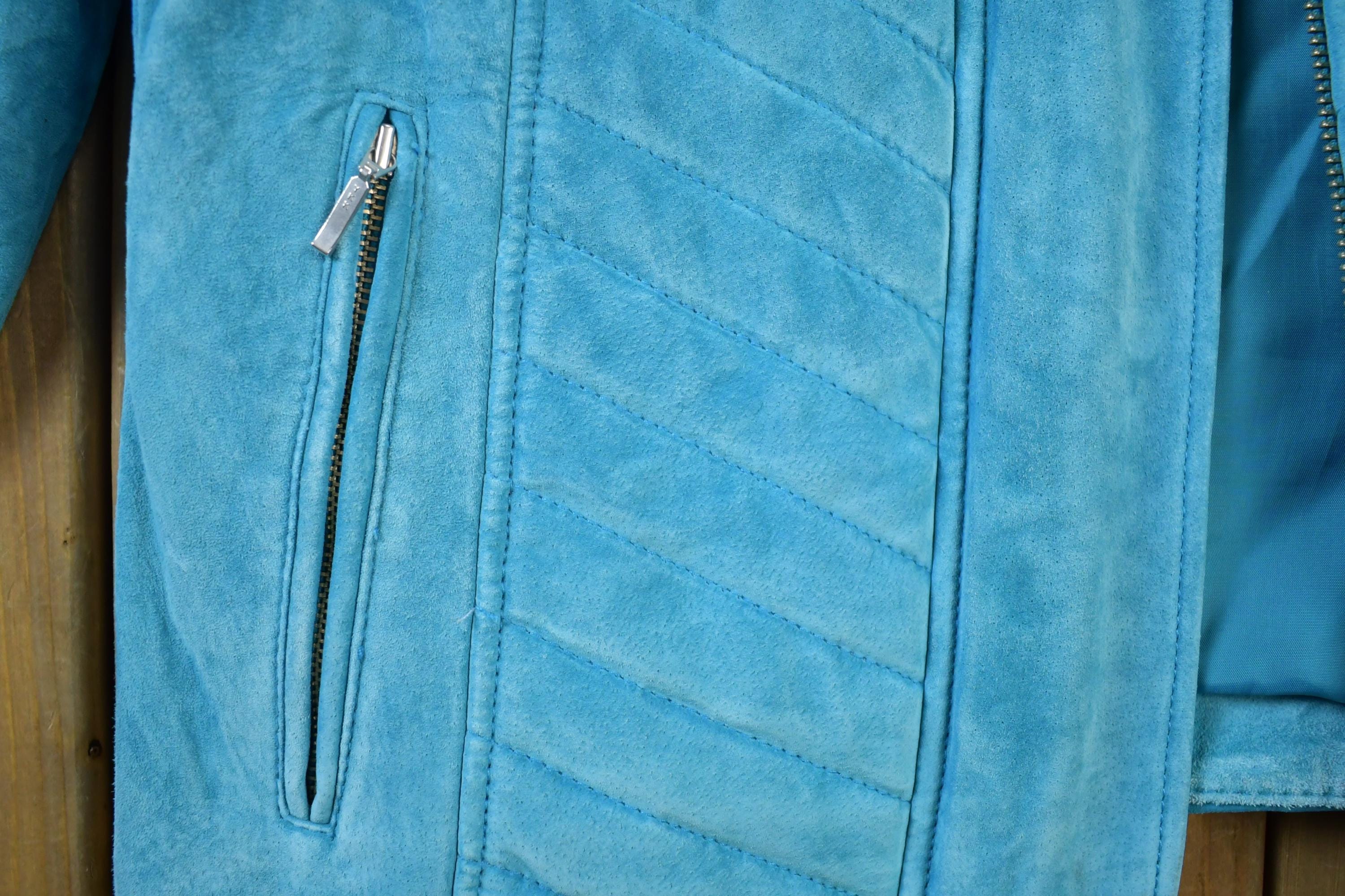 Vintage 1990s Danier Blue Suede Leather Jacket