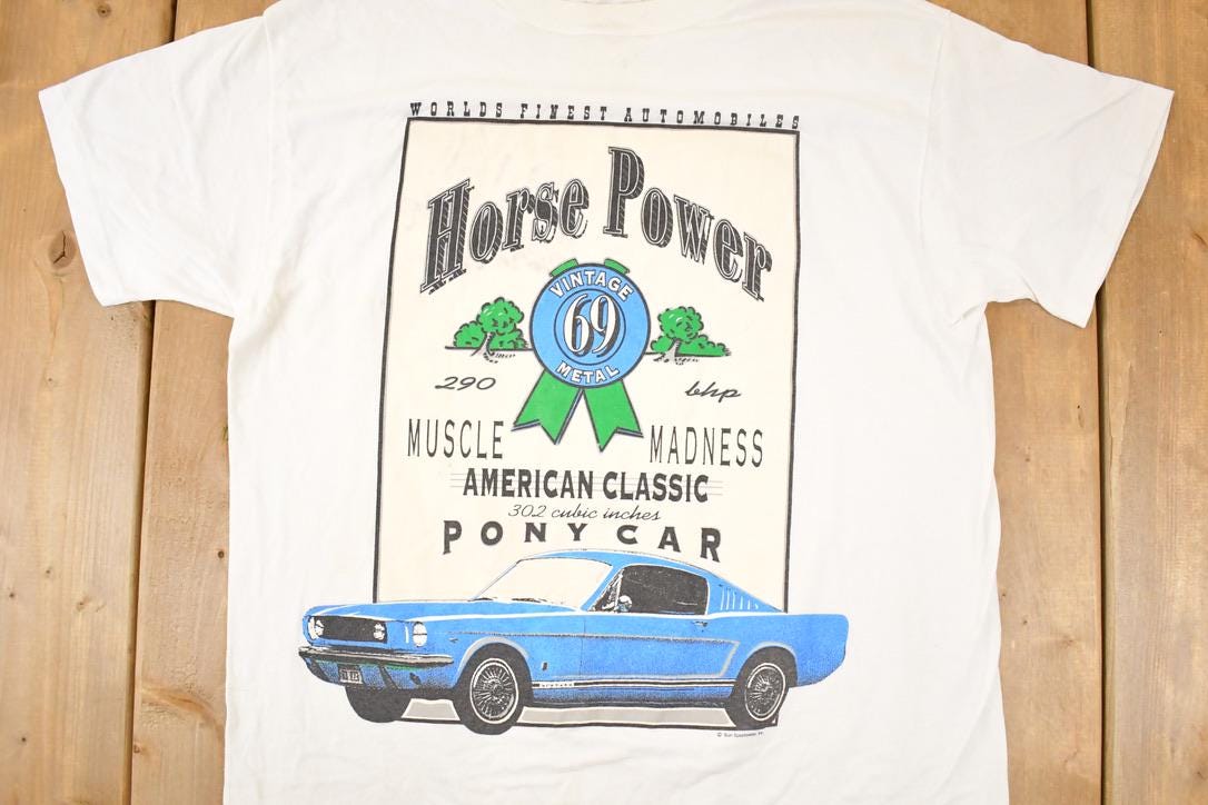 Vintage 1990s Horsepower Pony Car Souvenir Automotive T-Shirt Men's L