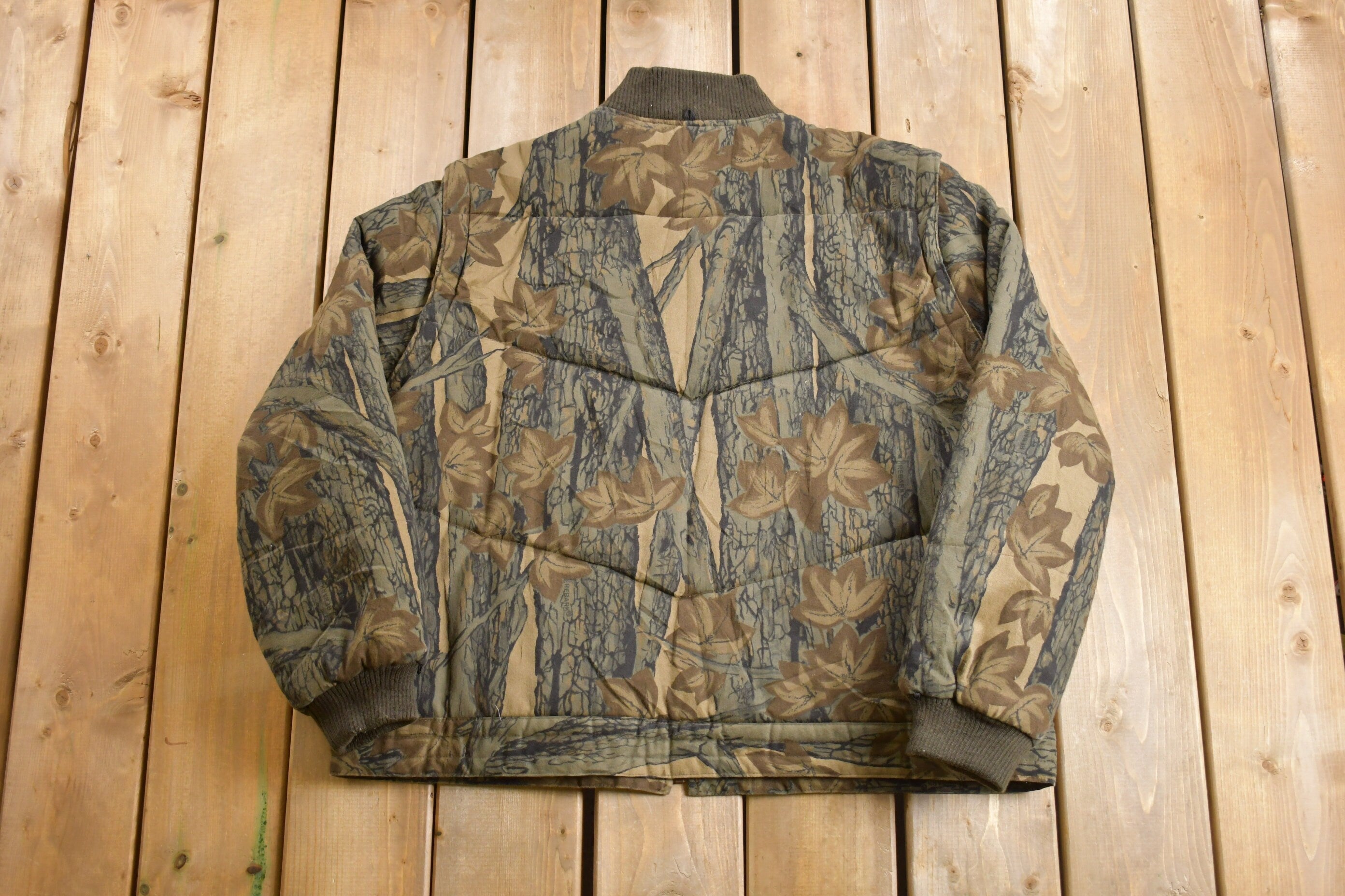Vintage 1990s Trophy Camo Bomber Jacket Woodland Goose Down Fill  Streetwear  90s  Hunting