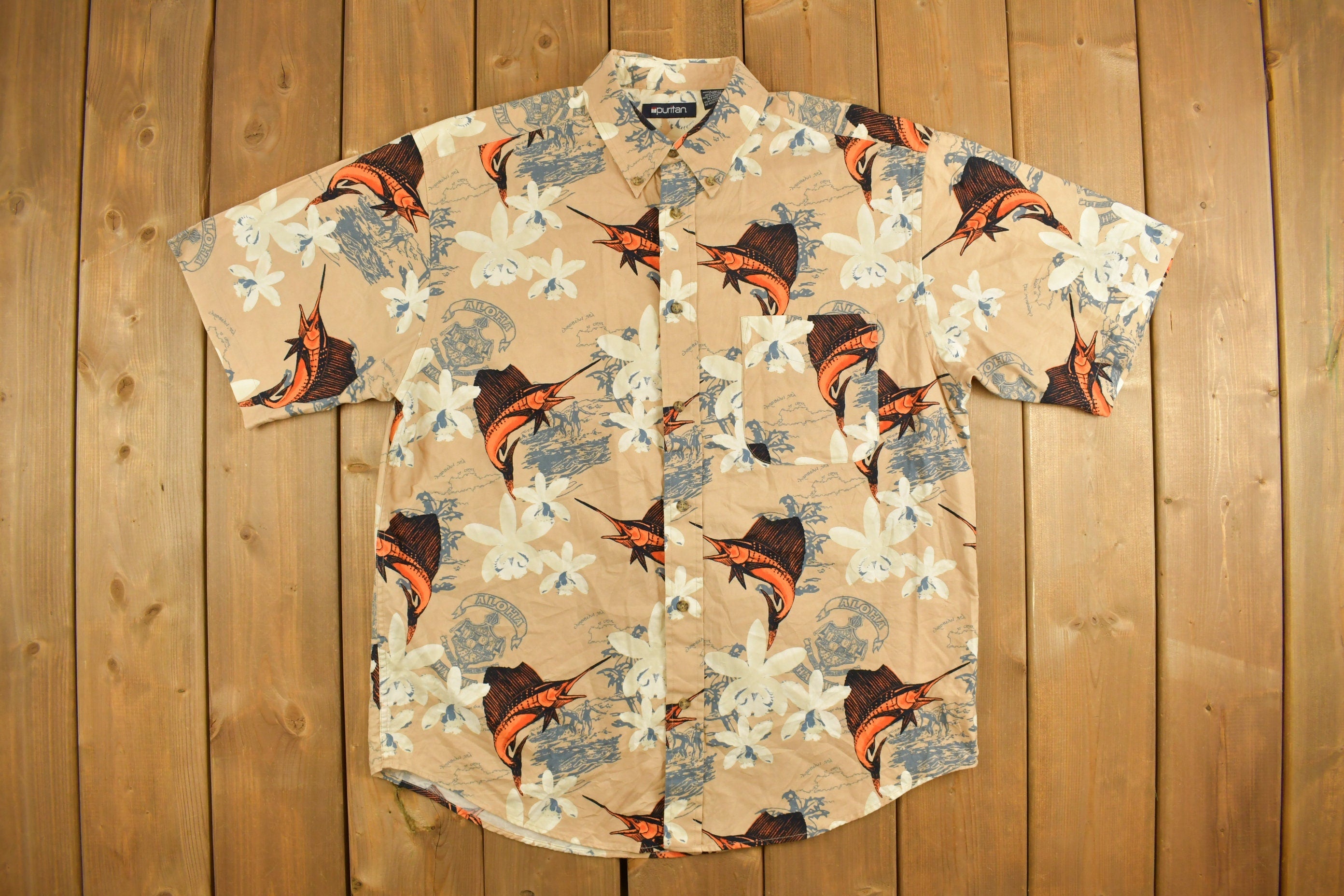 Vintage 1990s Puritan Fishing Swordfish Button Up Shirt