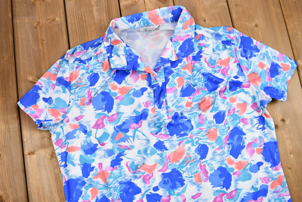 Vintage 1960s Floral Polyester Short Sleeve Blouse