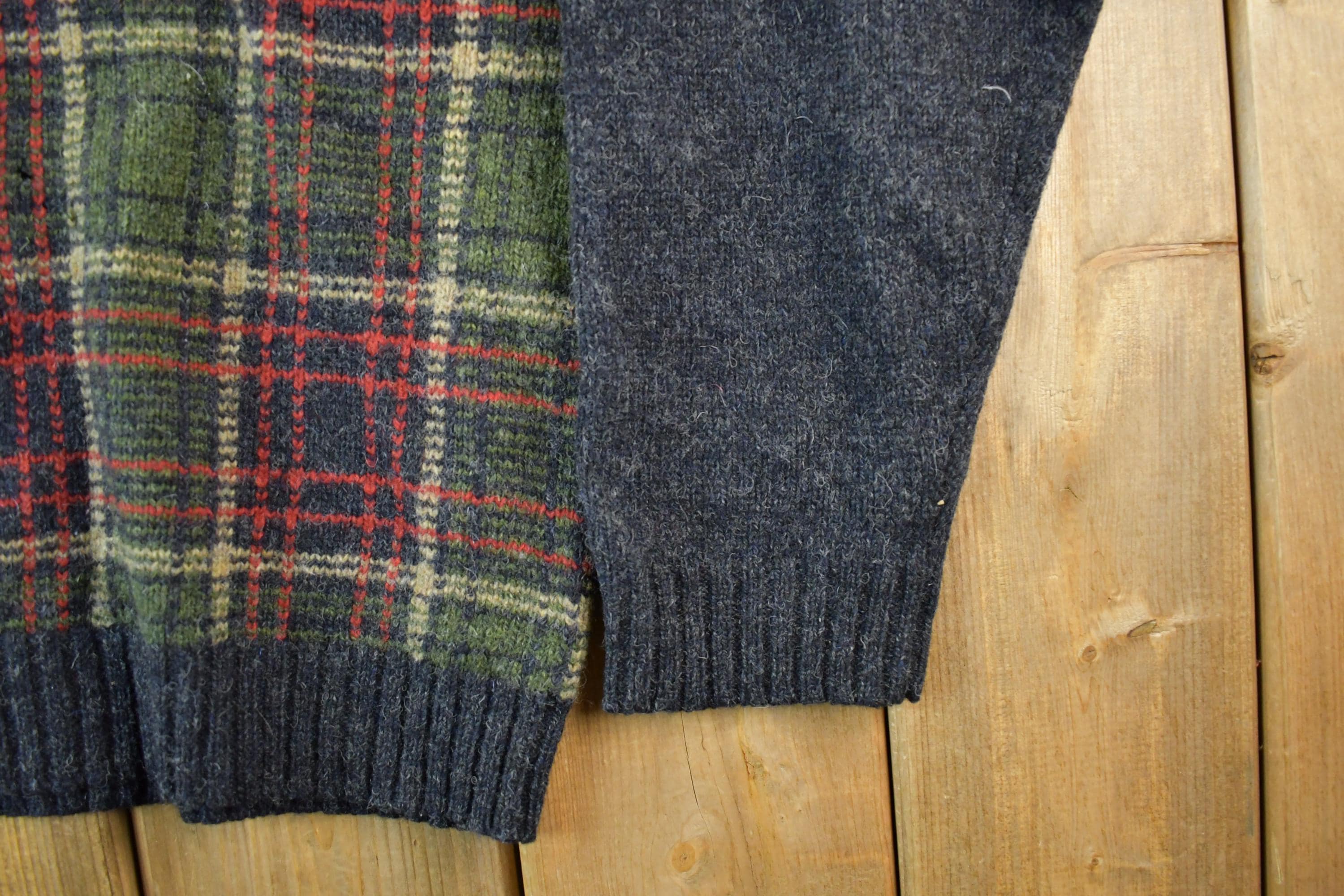 Vintage 1990s Club Room Wool Knitted Plaid's Crewneck Sweater Adult XL