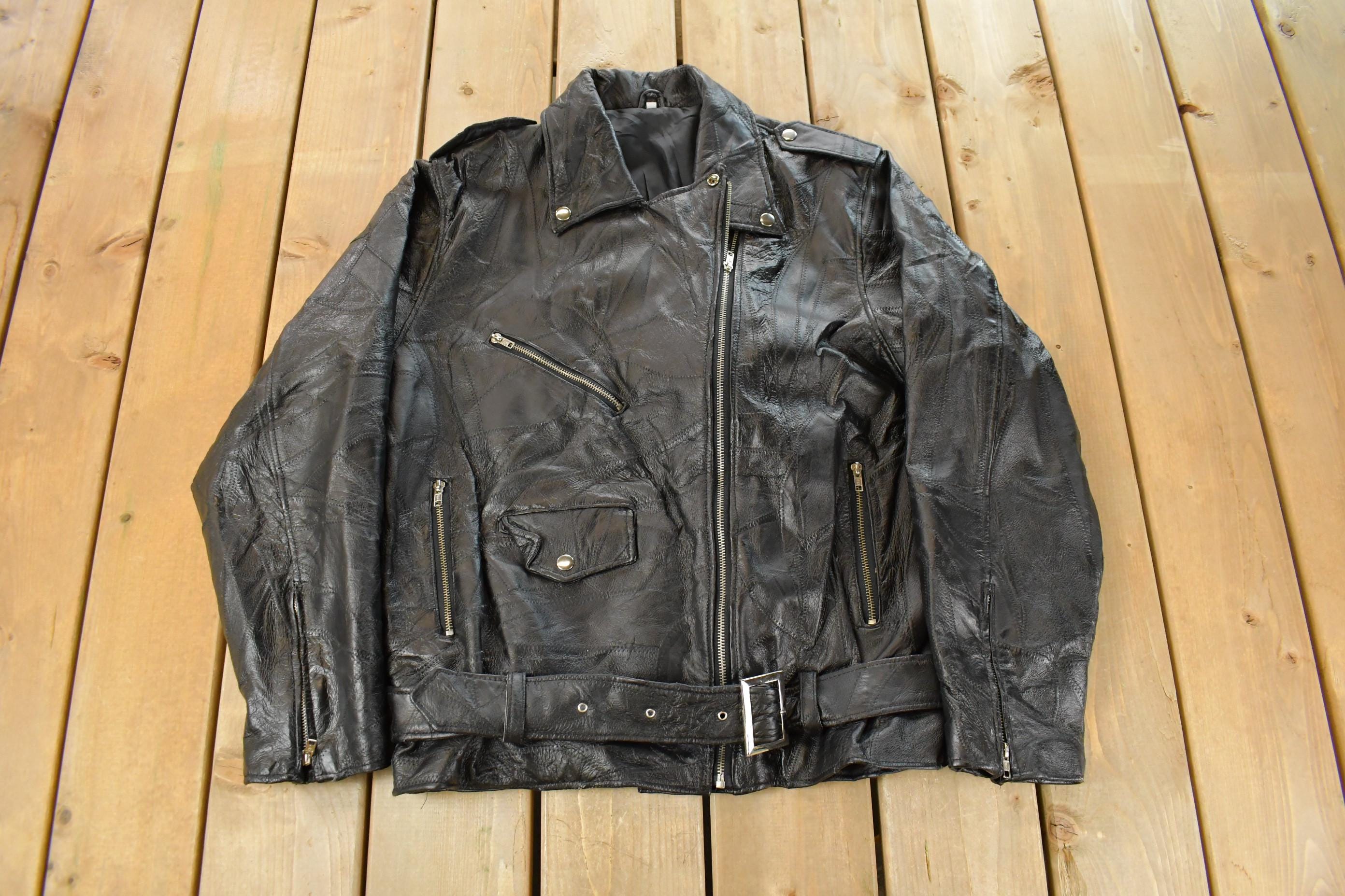 Vintage 1990s USA Biker Motorcycle Leather Jacket Men's Large