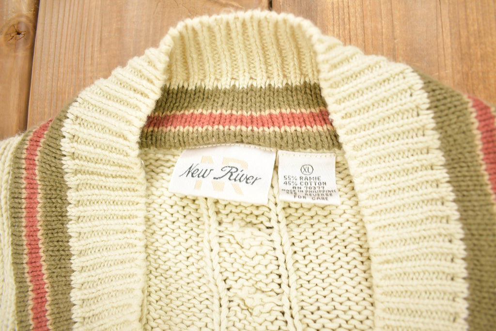 Vintage 1990s New River Knitted V-Neck Colligate Sweater