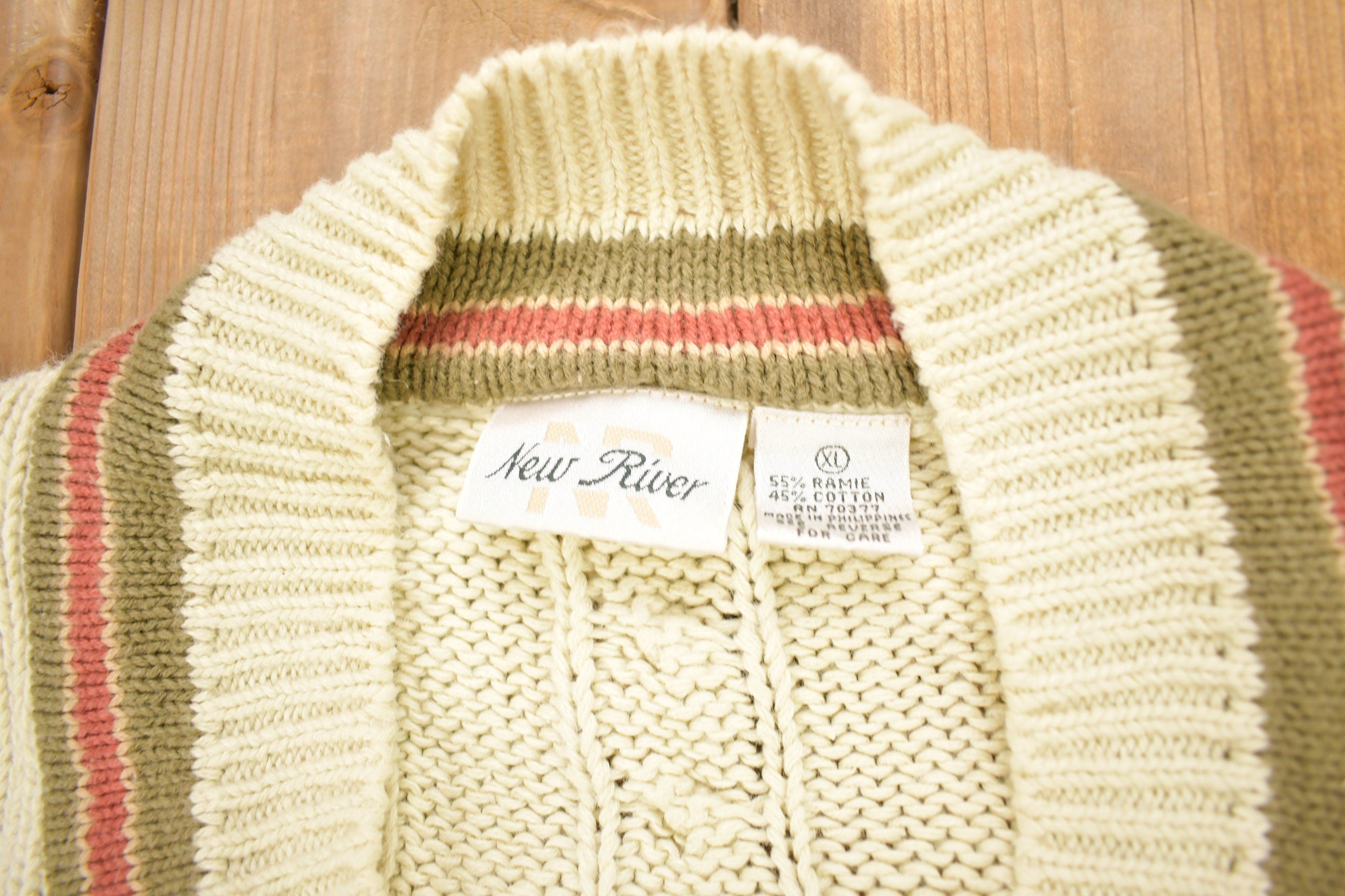Vintage 1990s New River Knitted V-Neck Colligate Sweater