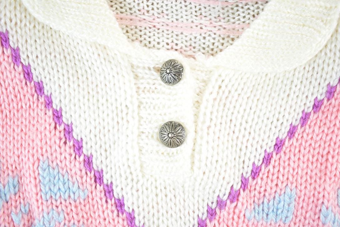 Vintage 1980s Avocado Knit Abstract Pattern Crewneck Sweater Womens S