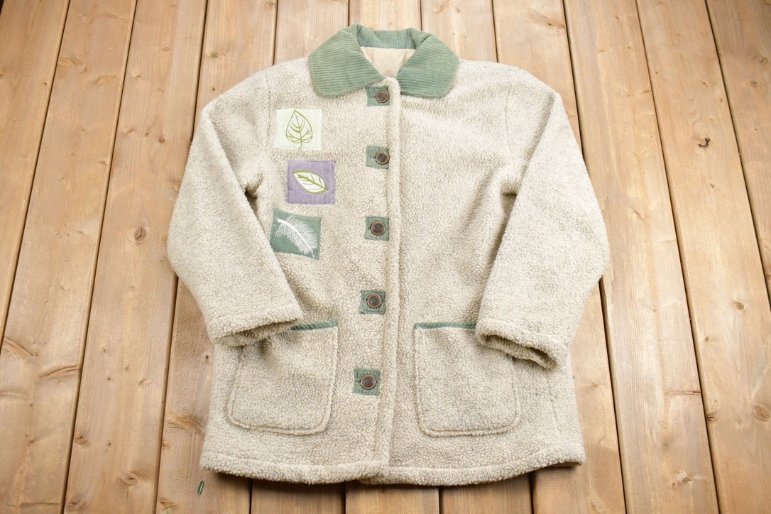 Vintage 1990s Fall Theme Button Up Fleece Sweater