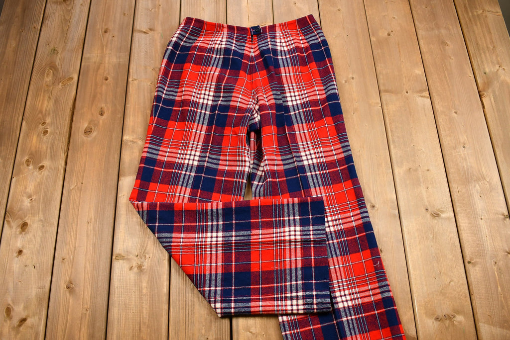 Vintage 1960s Distressed Pendleton Wool Plaid Flare Pants