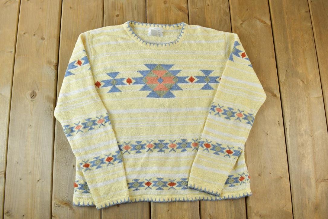 Vintage 1990s Christopher Banks Knit Abstract Pattern Crewneck Sweater