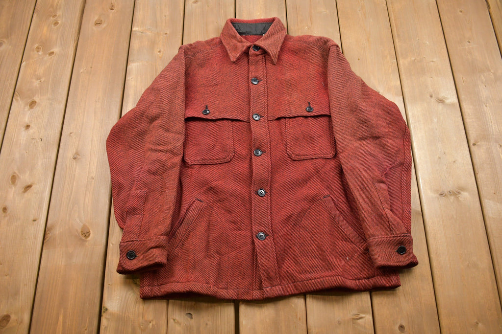 Vintage 1960s Wool Double Breast Pocket Button Up Shirt Faded