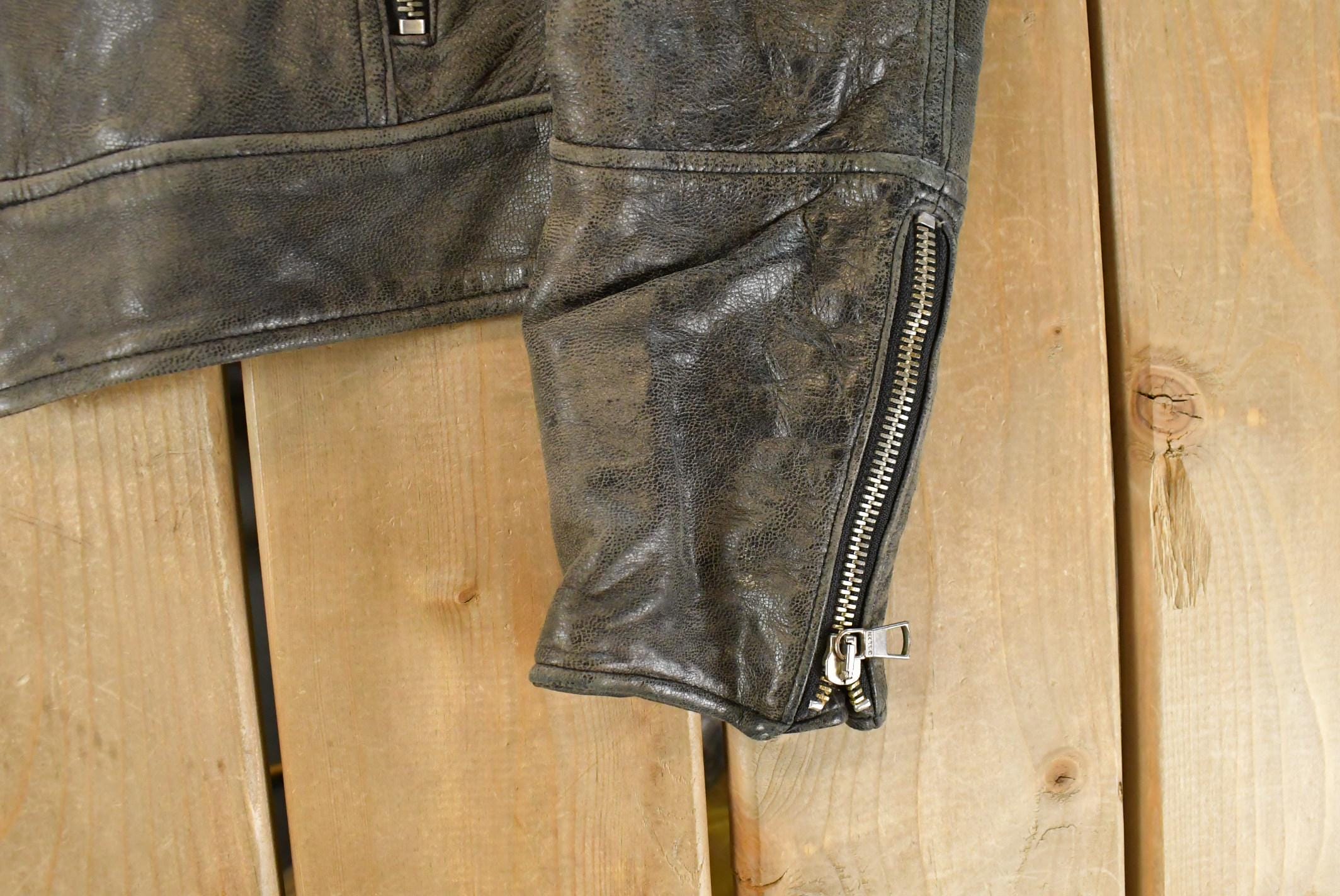 Vintage Y2K Zoul Washed Leather Biker Jacket Women's Small