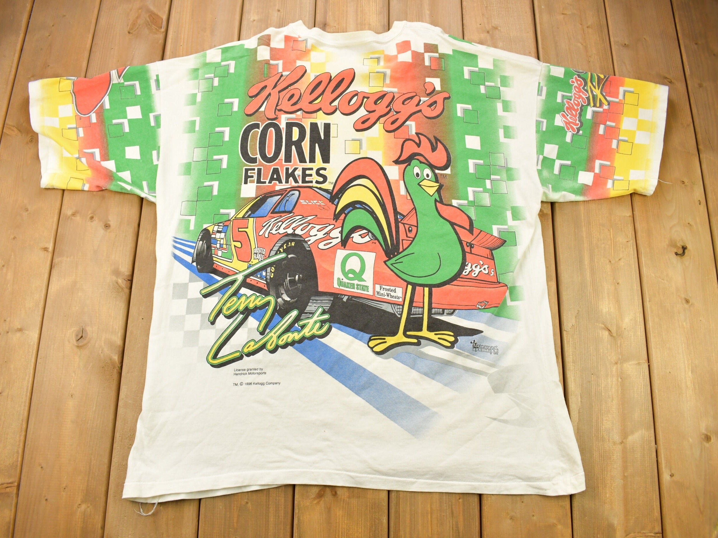 Vintage 1996 Terry Labonte All Over Print Kellogg's NASCAR Racing T-Shirt