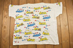 Vintage 1990s Cute Sleeping Cats and Dogs All over Print Graphic T-Shirt
