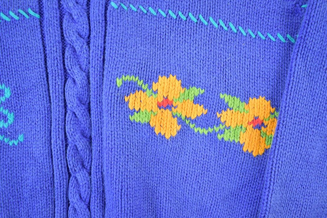 Vintage 1990s Liz Sport Floral 3D Colored Cable Knit Crewneck Sweater / Vintage 90s Crewneck / Abstract Patterns / Streetwear