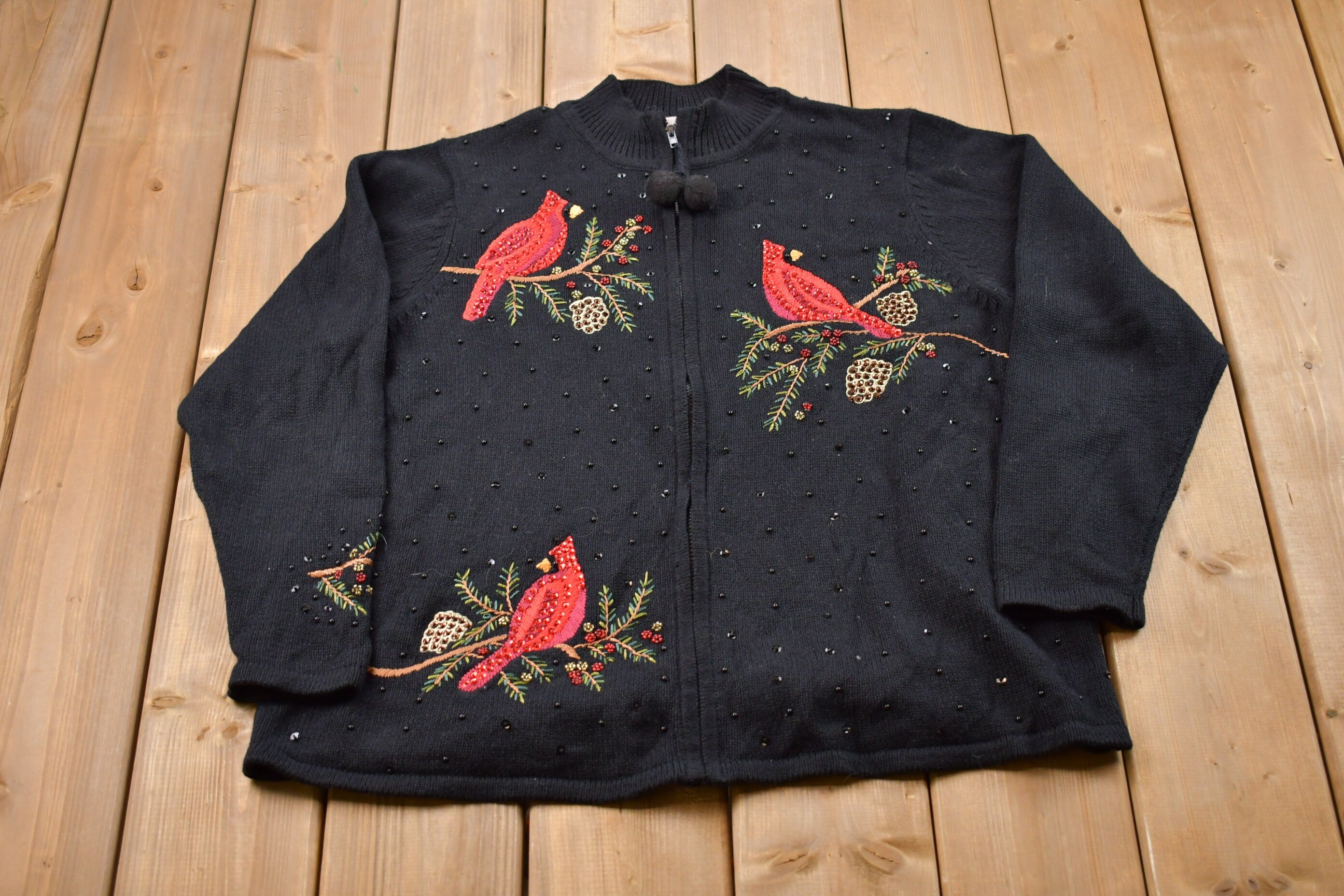 Vintage 1990 Embroidered Bird Knitted Sweater