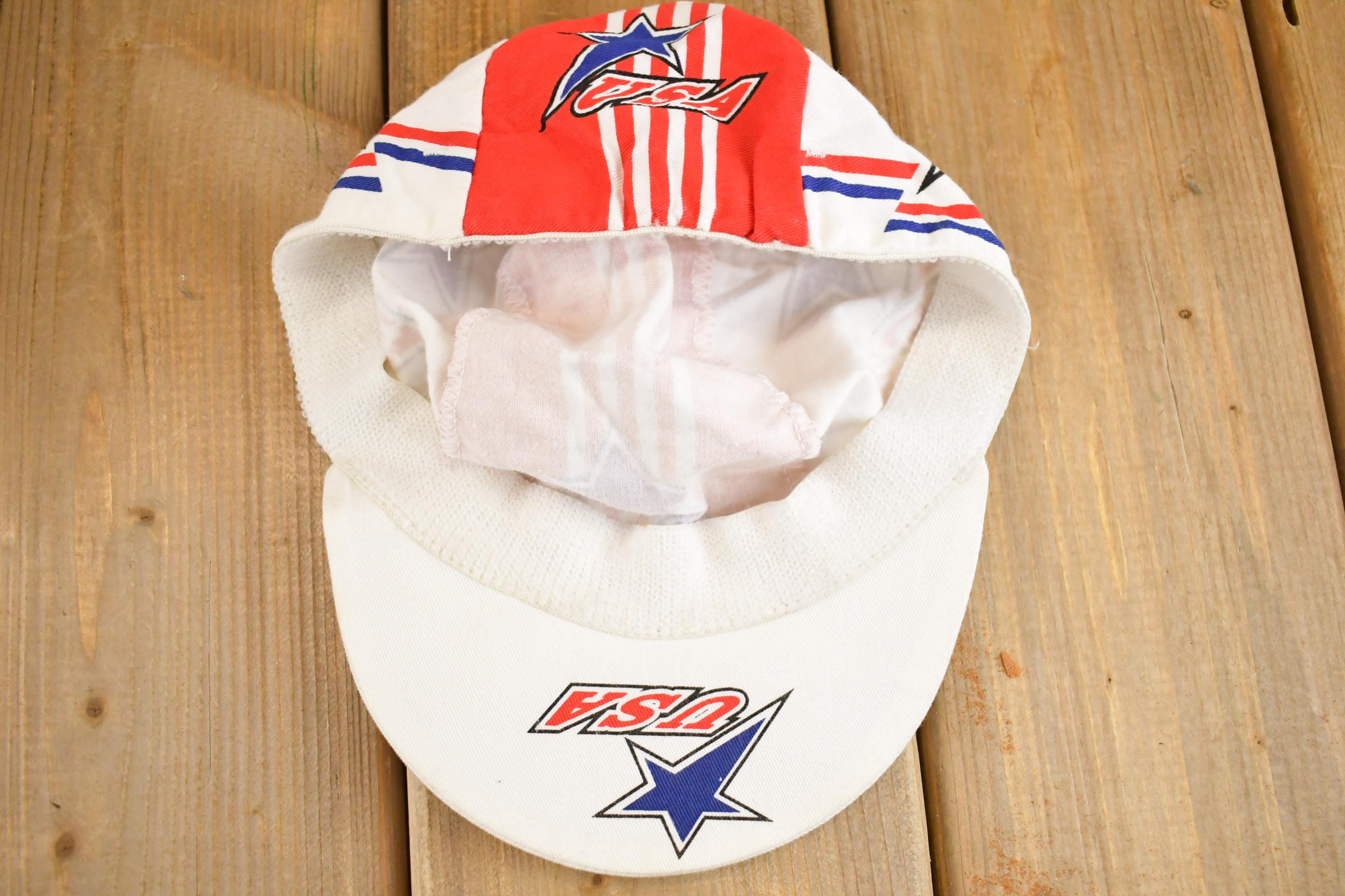 Vintage 1990s Pace Sportswear Team USA Star Stripe Cycling Painters Hat / 90's Biking Cap