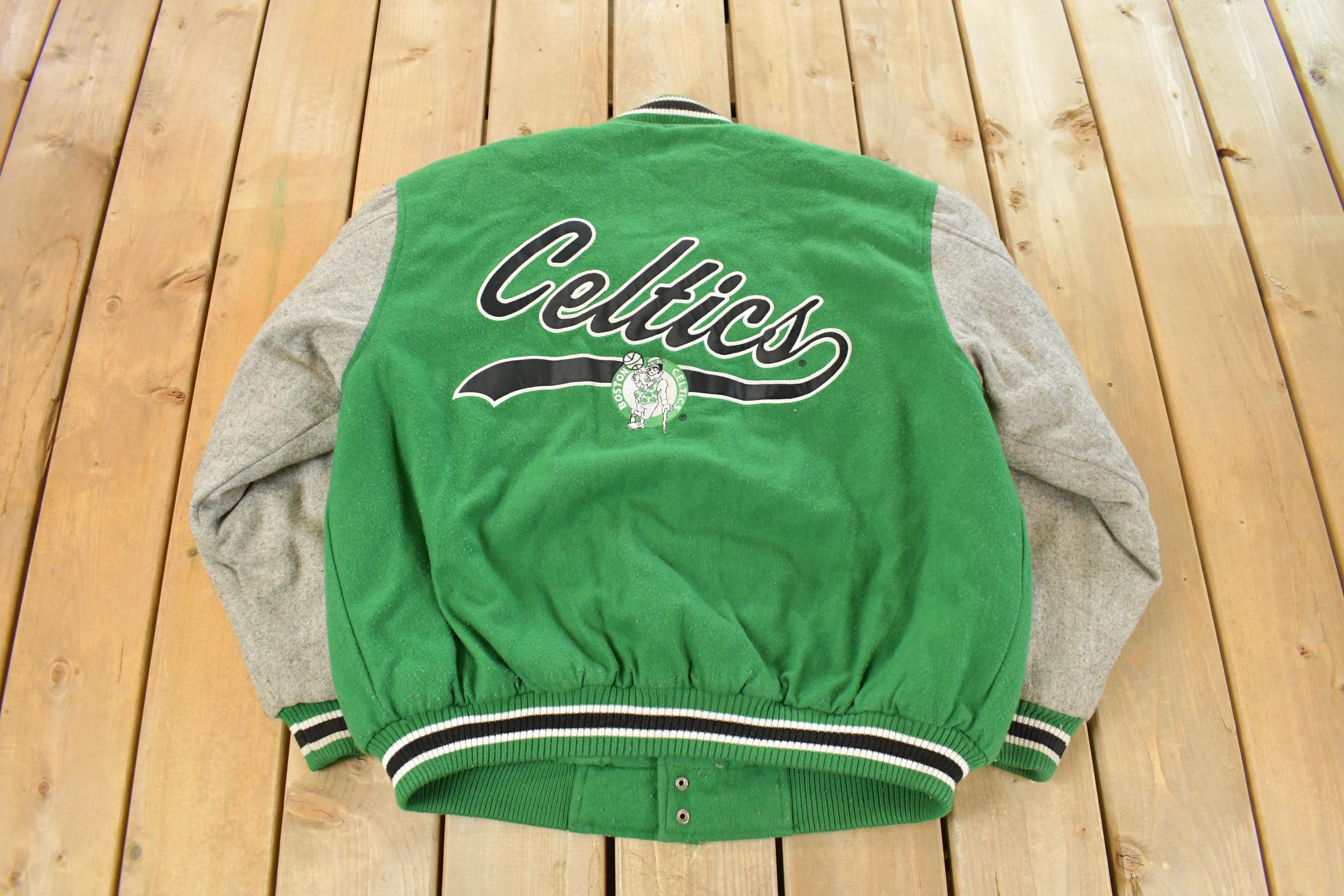 Vintage 1990s Boston Celtics NBA Basketball Embroidered Wool Varsity Jacket Men's Large