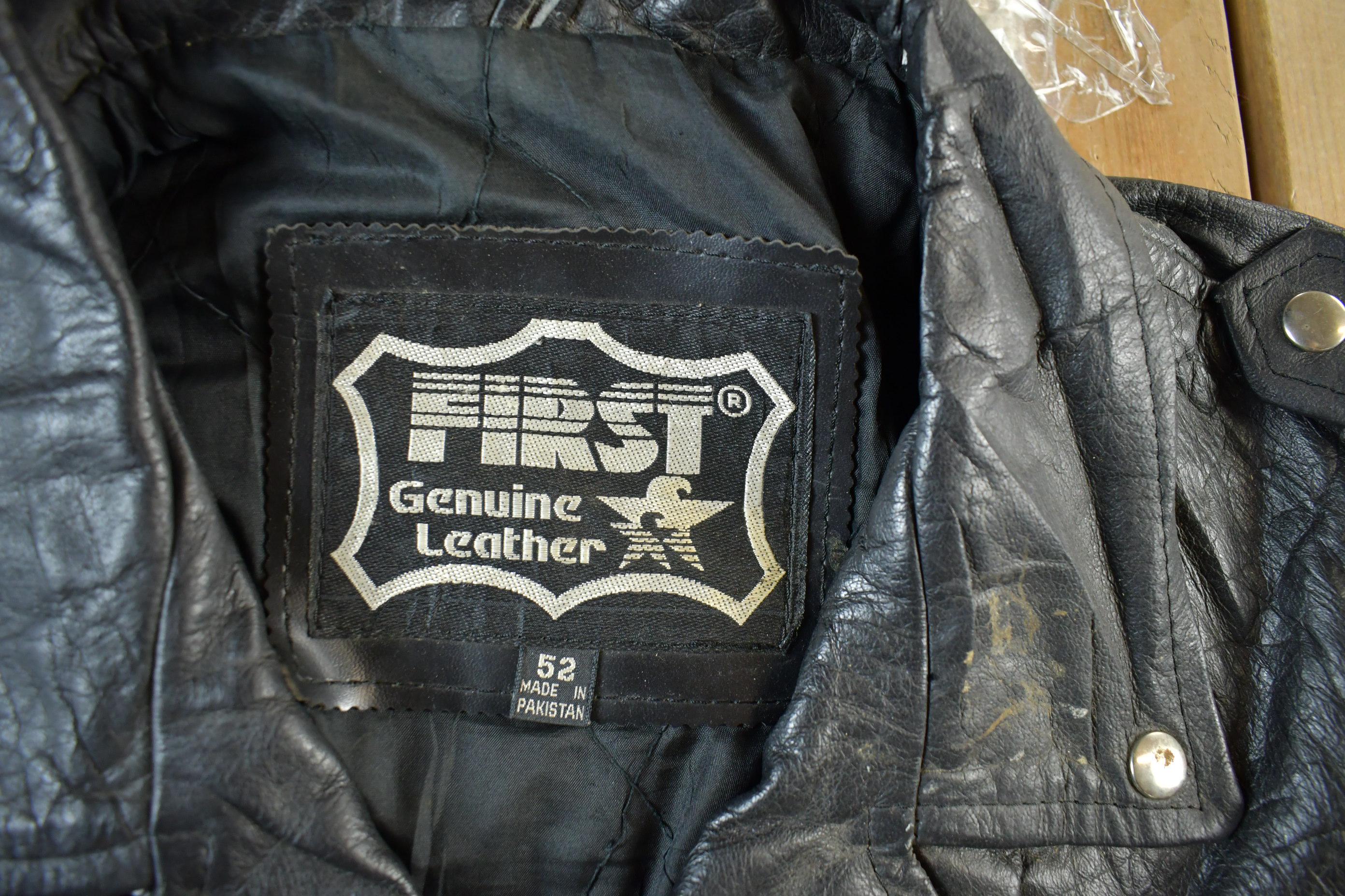 Vintage 1990s First Genuine Leather Biker Jacket Adult 52