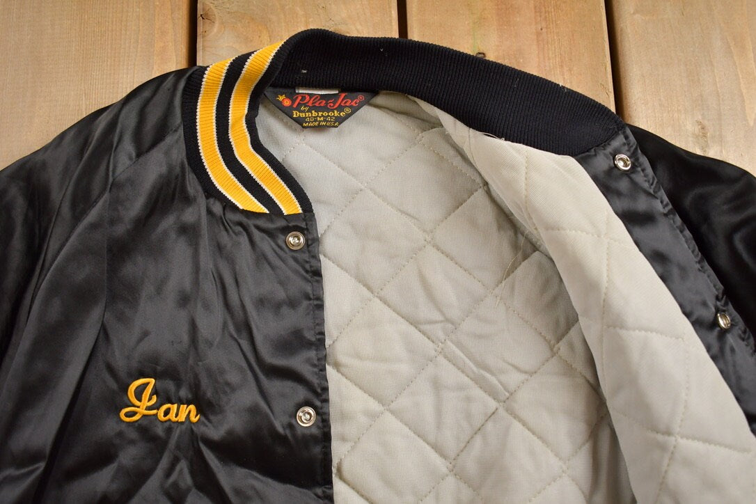 Vintage 1980s Pla-Jac by Dunbrooke Marshfield Wisconsin Swamp Satin Bomber Jacket