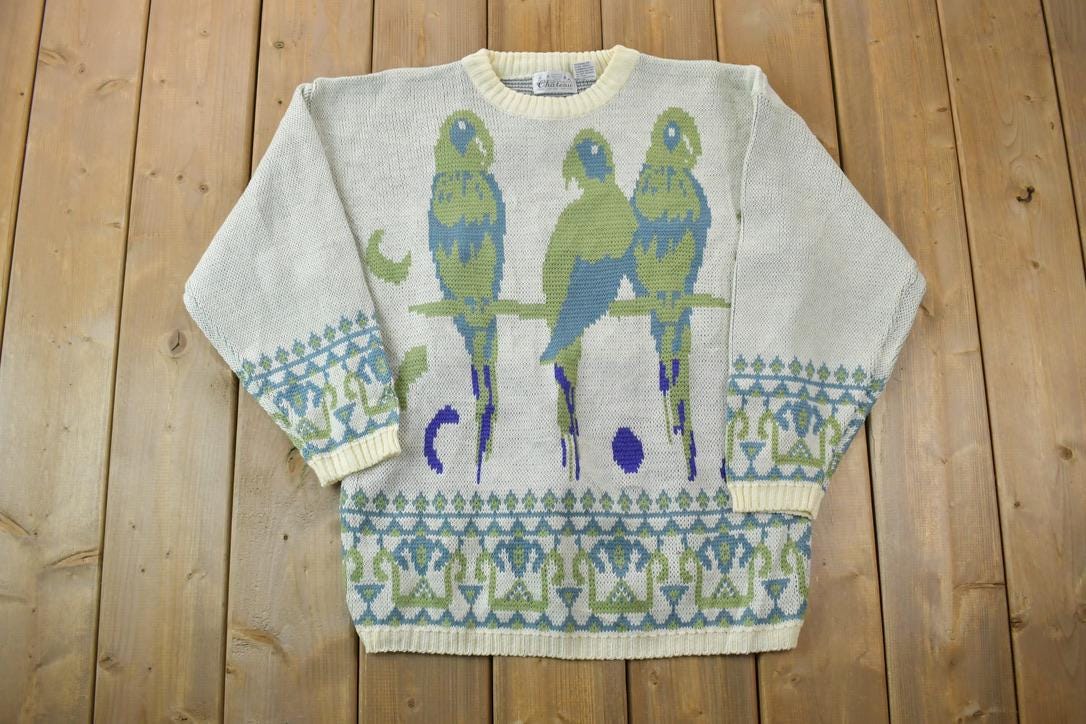 Vintage 1990s Chateau Parrots Knit Crewneck Sweater