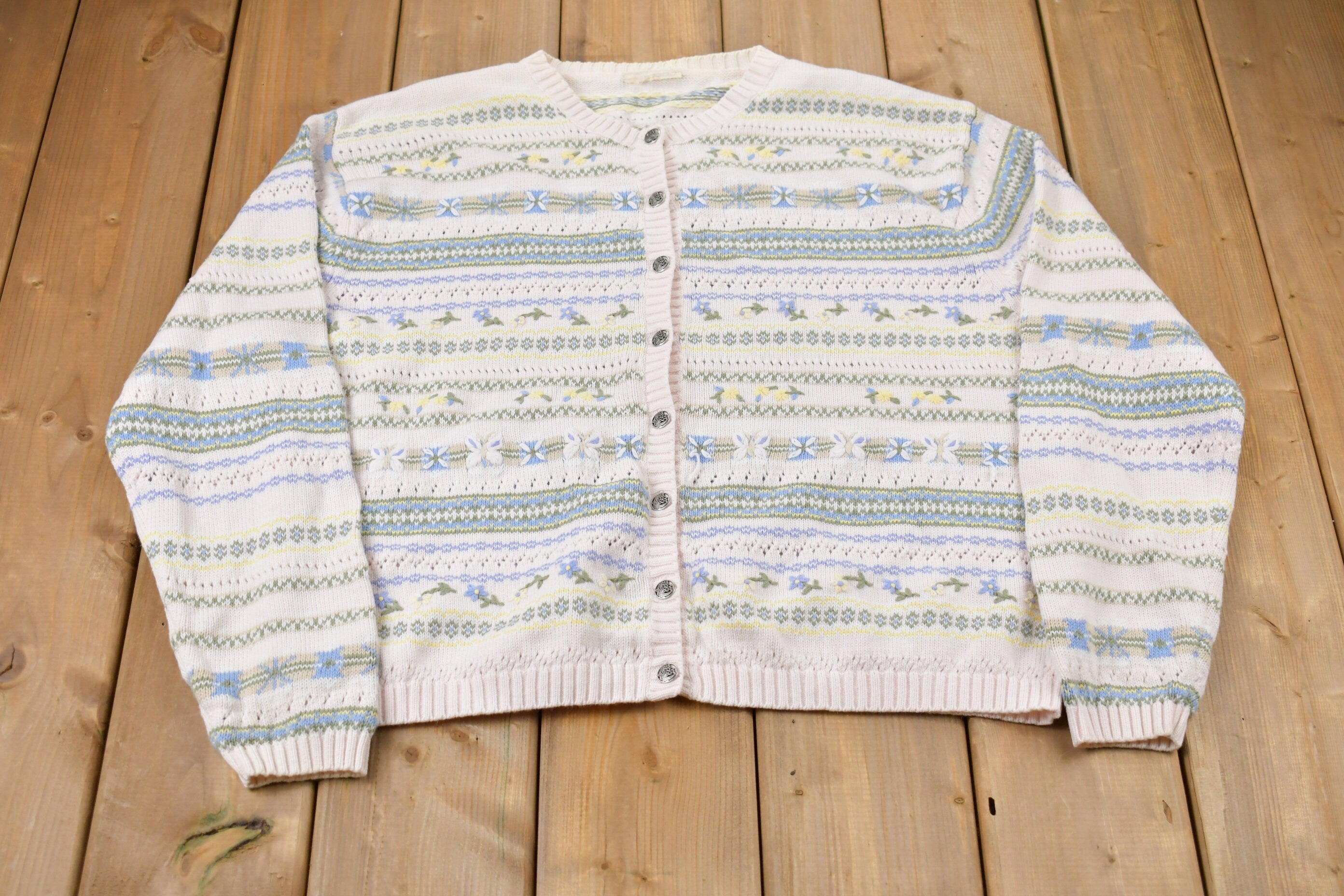 Vintage 1990s Floral Print Knitted Sweater