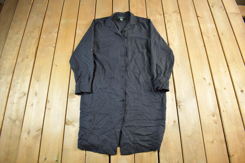 Vintage 1990s Lauren Ralph Lauren Silk Button Up Trench Coat Women's XL