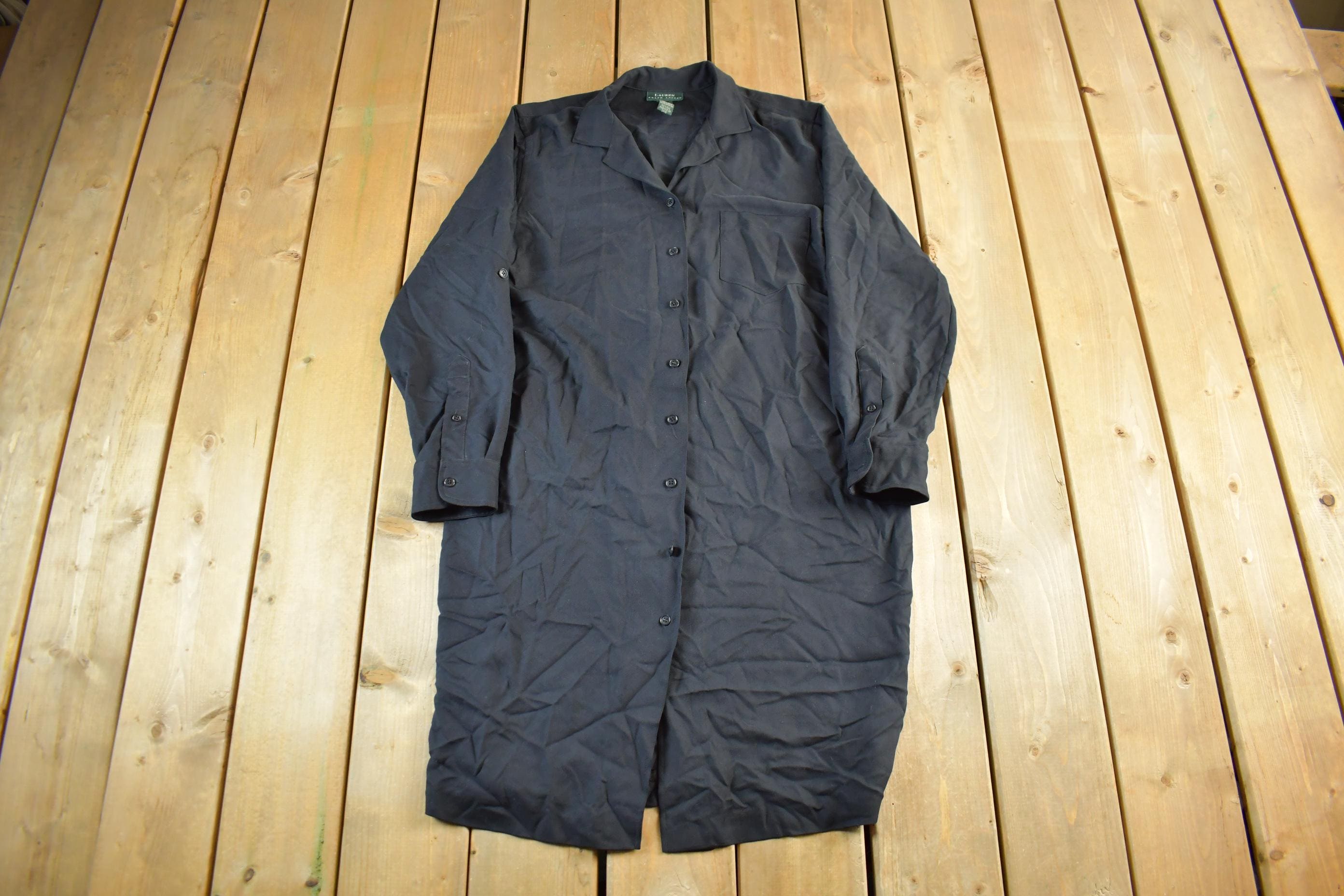 Vintage 1990s Lauren Ralph Lauren Silk Button Up Trench Coat Women's XL