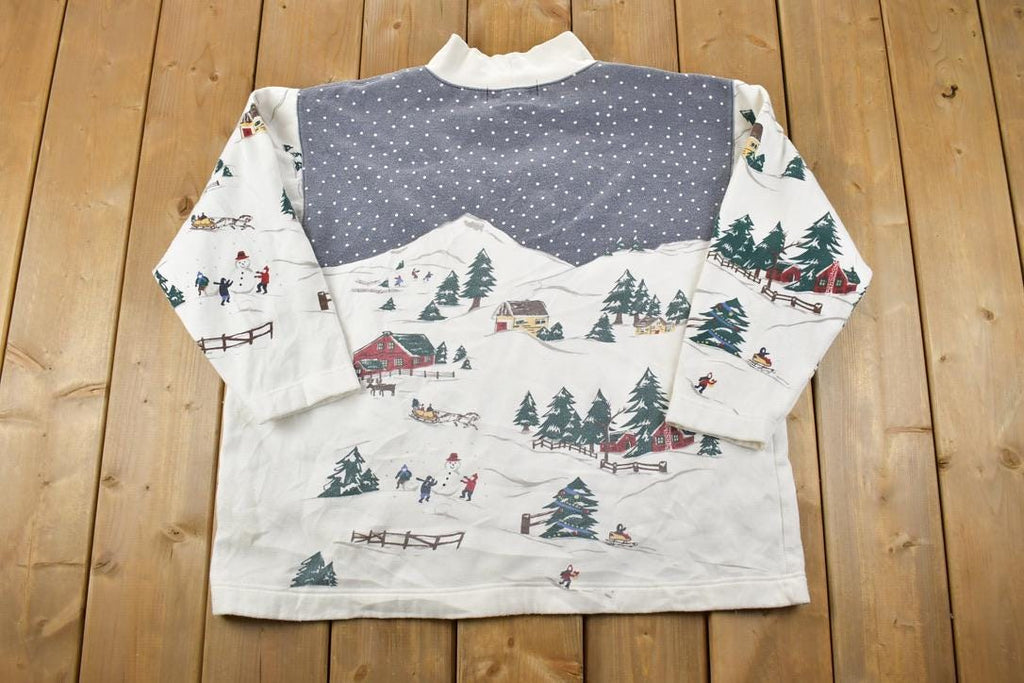 Vintage 1990s Westport LTD Snowy Town All Over Print Crewneck