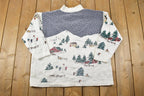 Vintage 1990s Westport LTD Snowy Town All Over Print Crewneck