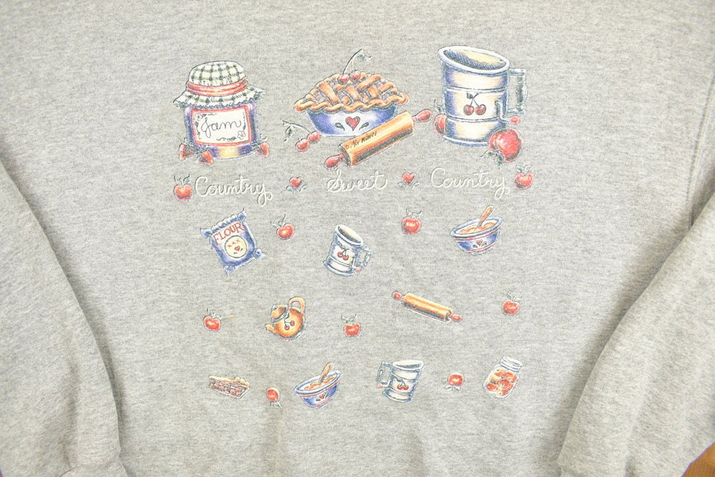 Vintage 1990s Country Cooking Theme Grey Crewneck Sweatshirt
