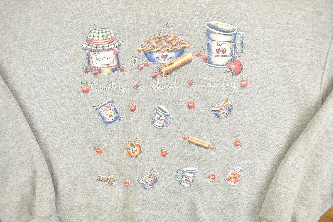 Vintage 1990s Country Cooking Theme Grey Crewneck Sweatshirt