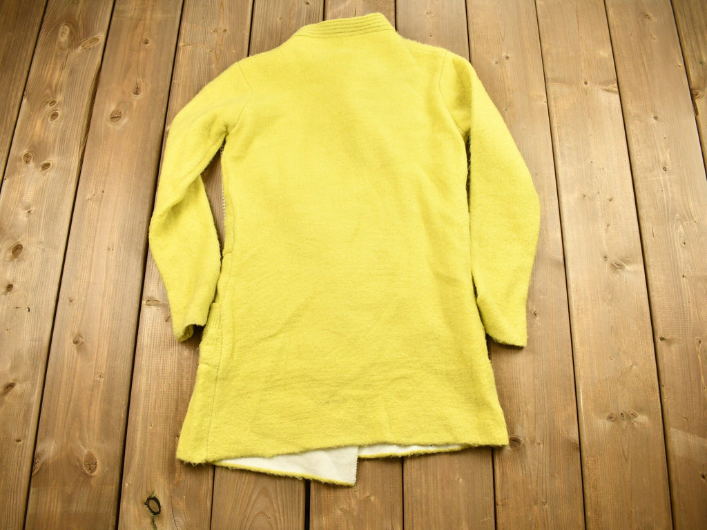 Vintage 1980s Knitted Blank Yellow Long Cardigan Sweater