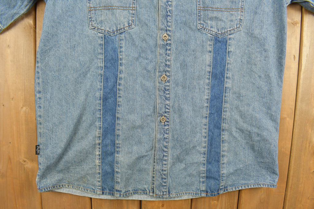Vintage Denim Embroidered Short Sleeve Button Up Shirt
