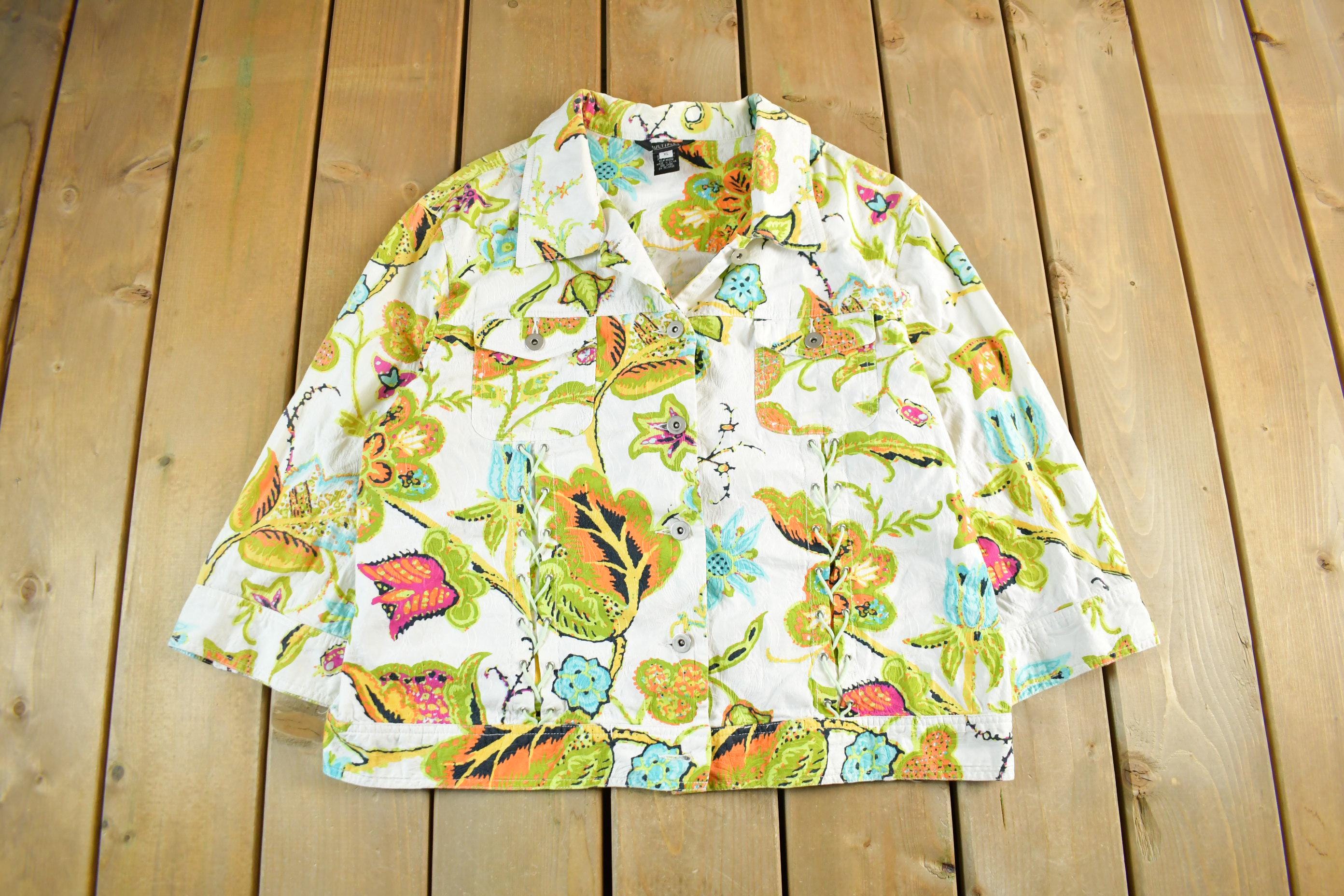 Vintage 1990s Multiples All Over Print Floral Blazer Button Up Jacket Women's Large