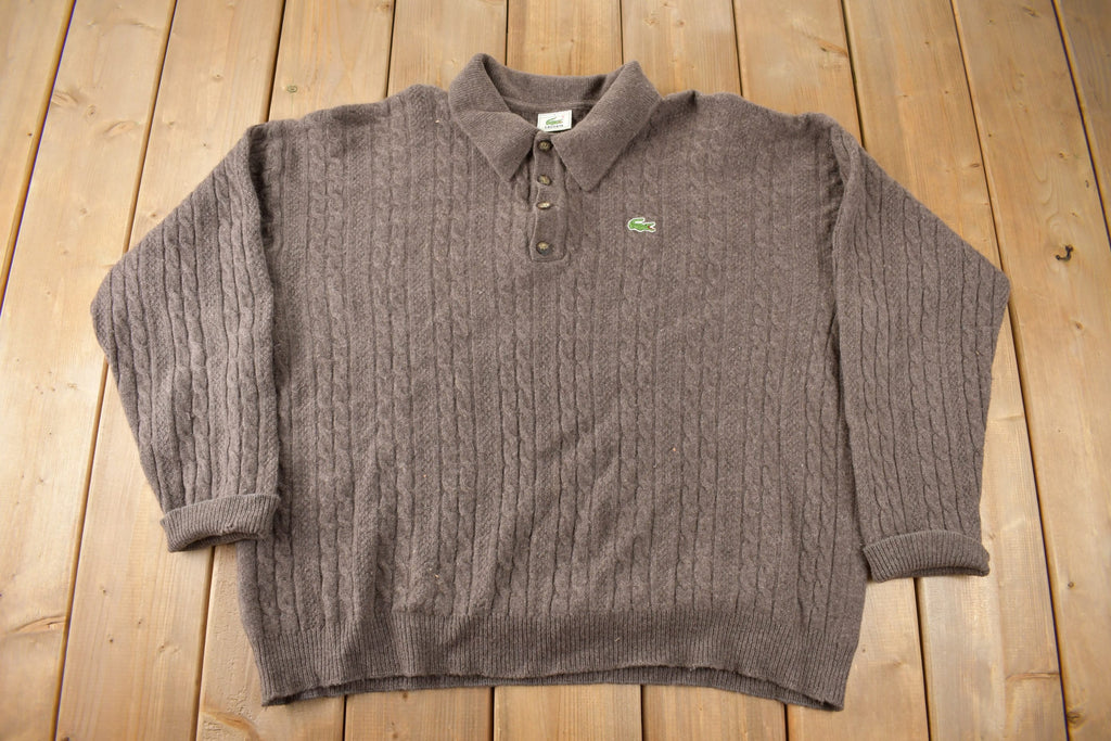 Vintage 1990s Lacoste Cable Knit Quarter Button Collared Sweater Size L