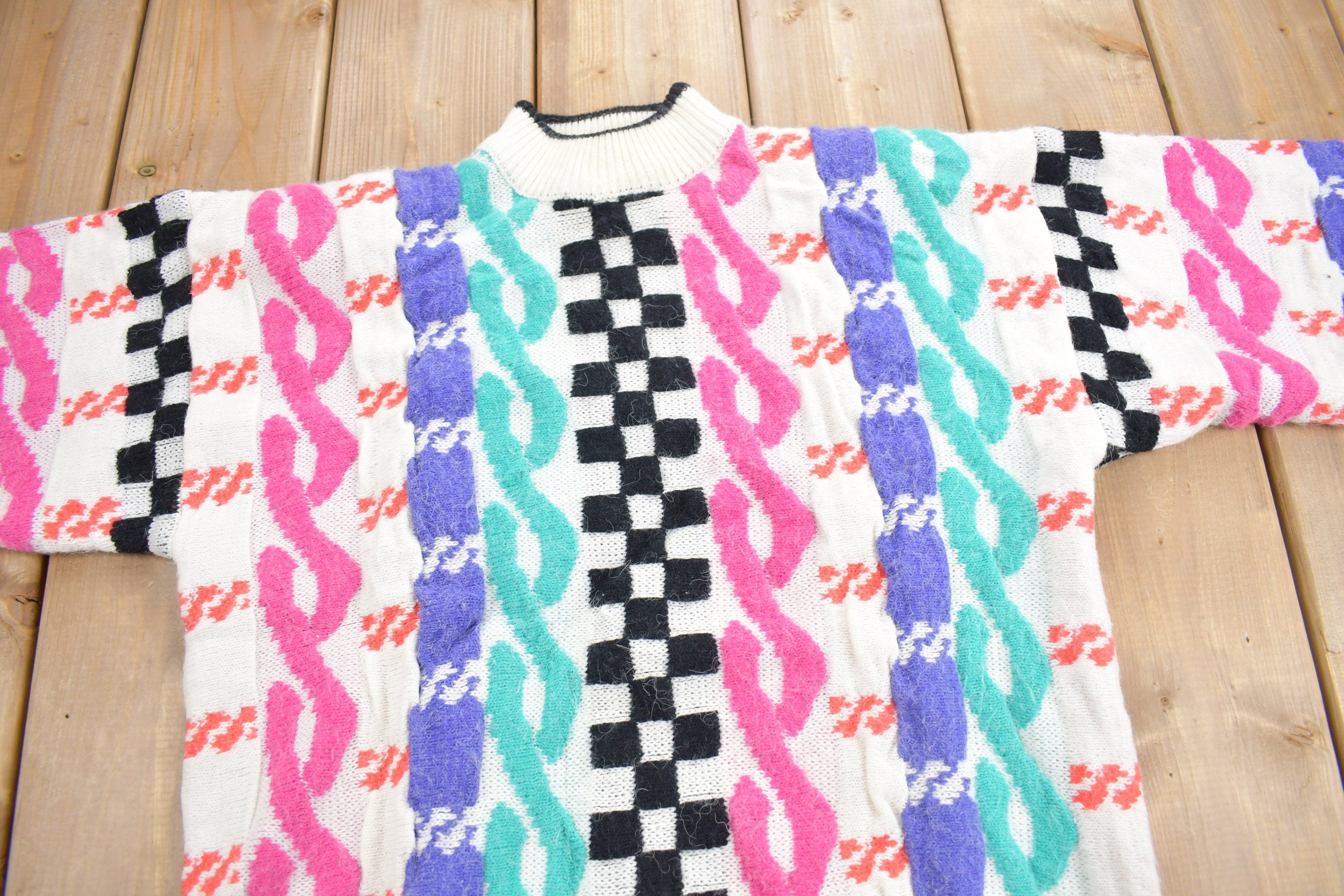 Vintage 1980s Kitty Hawk Knit Mock Neck Sweater