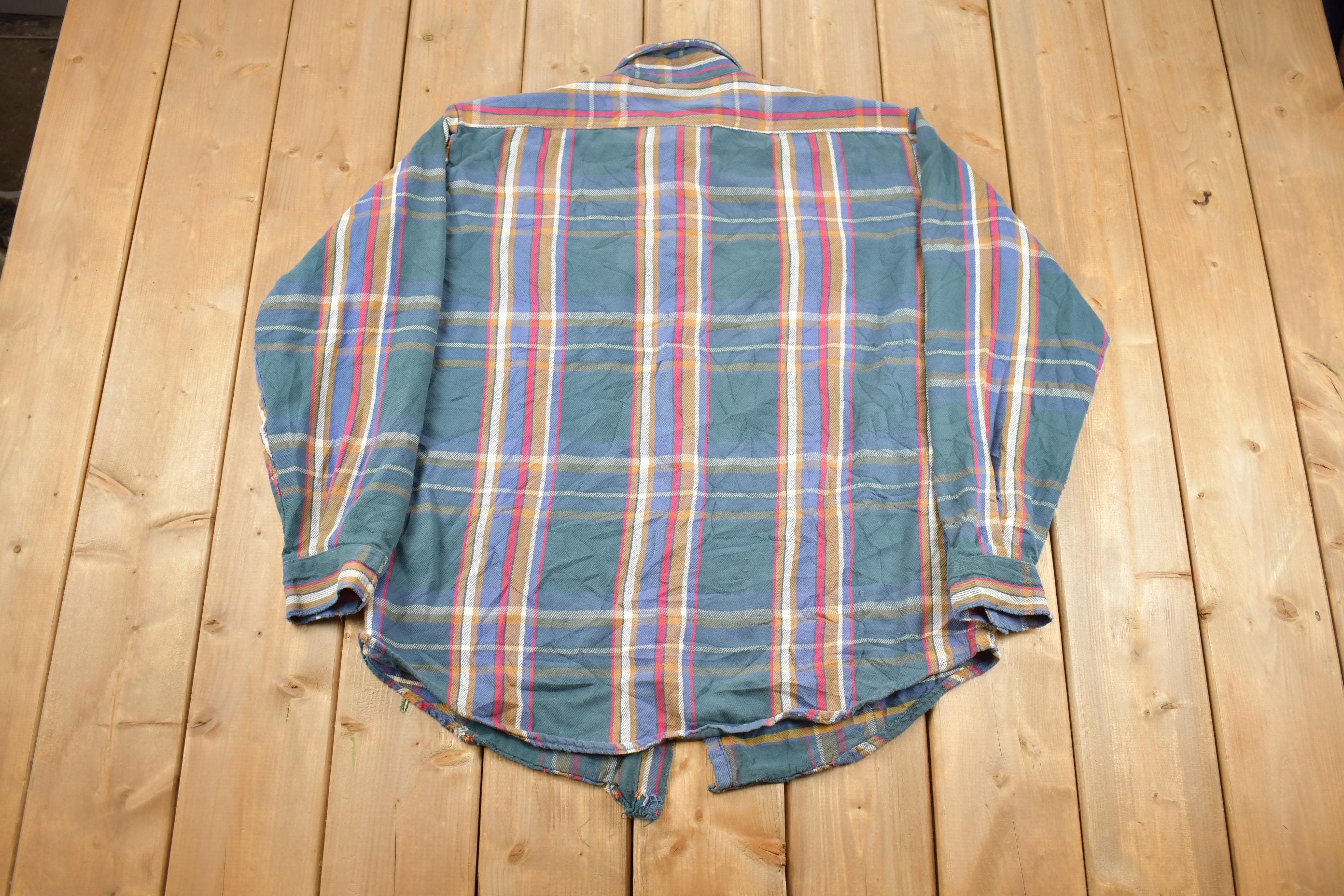Vintage 1990s Five Brother Tall Man Forest Colored Plaid Button Up Flannel Shirt