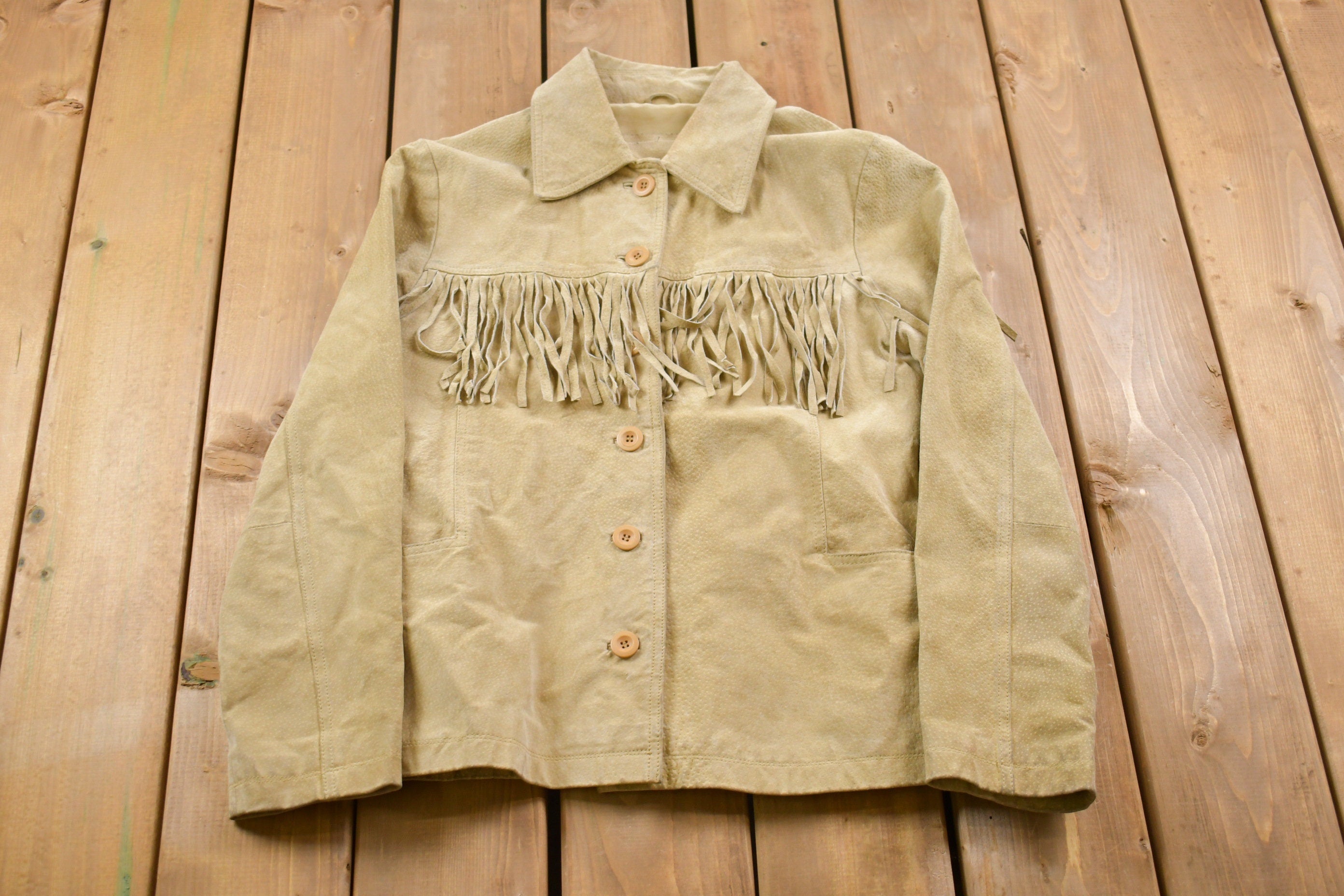 Vintage 1980s Suede Leather Fringe Jacket