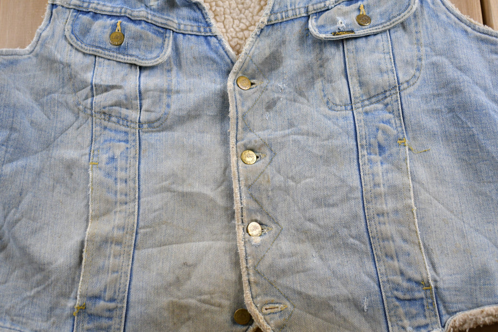 Vintage 1970s Lee Storm Rider Sherpa Lined Denim Vest Men's Large