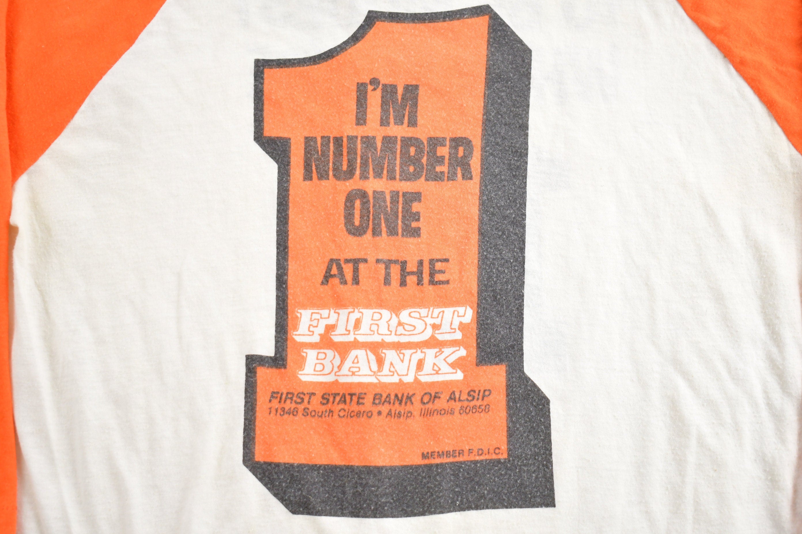 Vintage 1980s First Bank Funny Graphic Raglan T Shirt