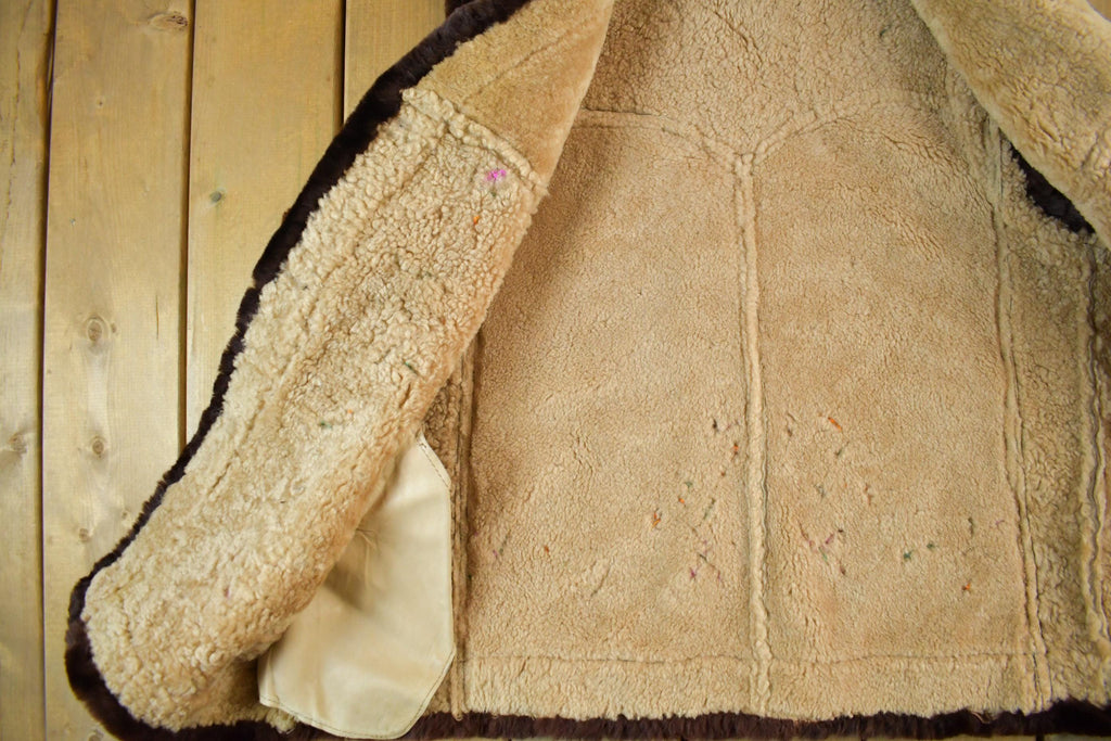 Vintage 1960s Shearling Boho Vest Sherpa Lined Adult XL